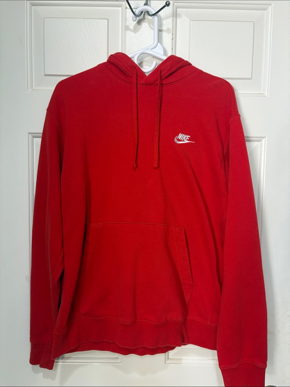 Nike Men’s Red Pullover Hoodie with White Swoosh